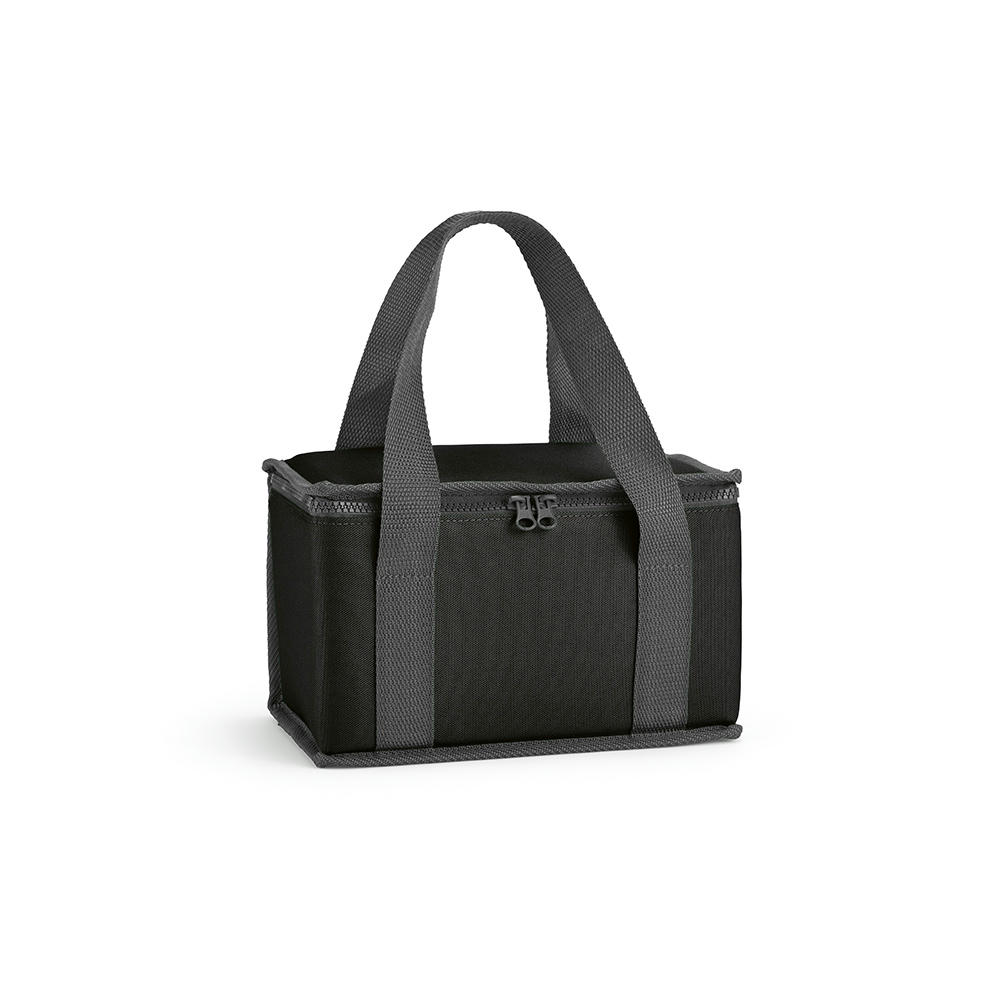 Das Bild zeigt eine schwarze Kühltasche die man als Werbemittel bei RGP team Werbemittelmacher aus berlin bestellen kann