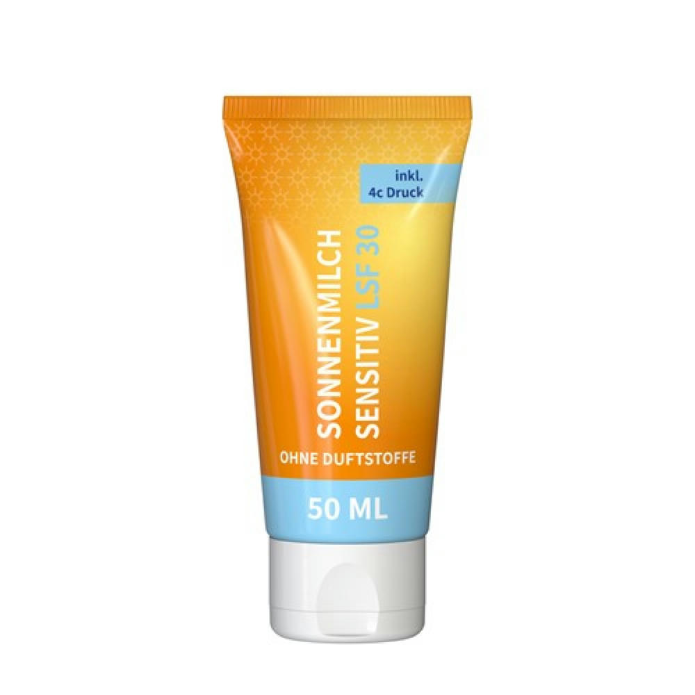 Das Bild zeigt eine orange farbene SonnencremeTube und dient als Produktvorschlag für die besten Werbemittel im Sommer von RGP Team Werbemittel