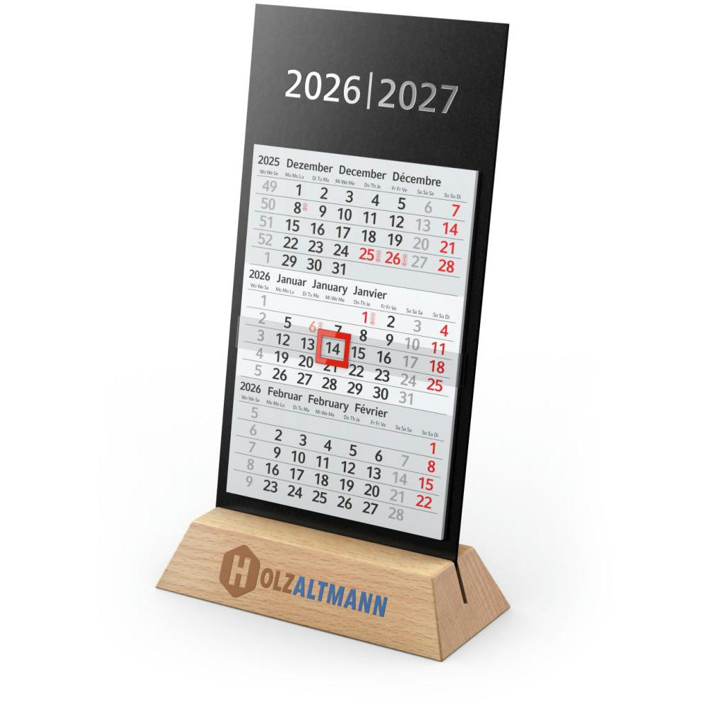 Der Desktop Wood 3 Bestseller ist der ideale Tischkalender für Unternehmen, die Wert auf Qualität legen. Gefertigt aus hochwertigem Buchenholz und ergänzt durch eine schwarze Kartonrückwand, überzeugt dieser Kalender mit einem klaren, modernen Design.