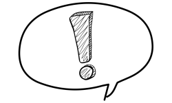 Die Grafik zeigt eine illustrierte Sprechblase mit Ausrufezeichen auf gelbem Grund und dient als Illustration zum Beitrag Bewerbung bei RGP Team.